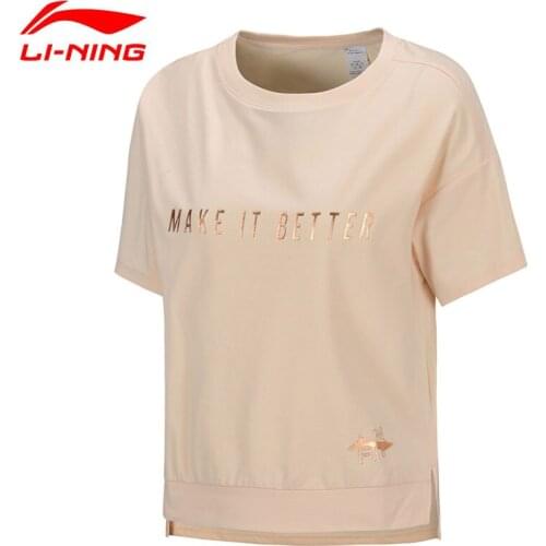 Li-Ning Women Training Short Sleeve Top 58%Cotton 42%Polyester Breathable LiNing Sports Comfort T-Shirts Tees ATSQ016