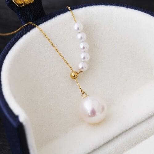 Sinya New Trendy Multifunctional Pendant 18k Au750 gold necklace for women girls lover Y style with Natural high luster pearls