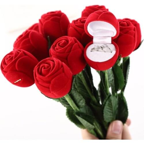 1pcs Red Velvet Rose Engagement Wedding Box Without Stem Storage Case Fit for Earrings Ring Jewelry Wedding Card Boxes