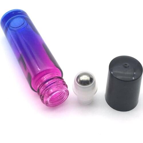 150pcs Empty Perfume Sample Gradient color Red-blue 10ml Roller Glass Bottle Essential Oil 10cc Roll-On ball thick Bottle
