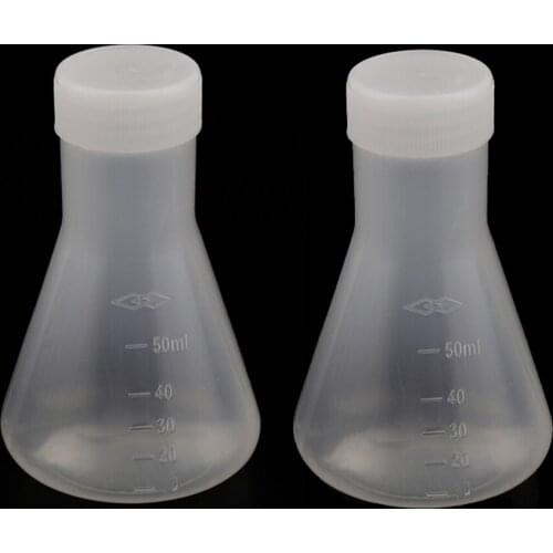 2 Pcs 50ml Thickened Plastic Conical Flask Erlenmeyer with Cap, Heat Resistant