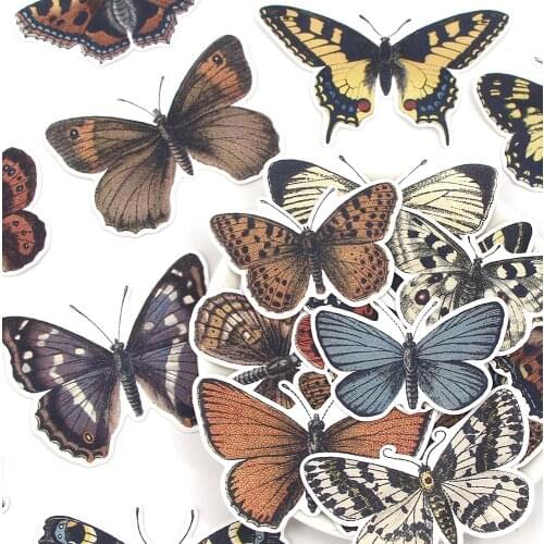 21Pcs Retro Butterfly Decorative Stickers Scrapbooking Vintage Paper Stickers For Children Diary Planner Stationery Supplies
