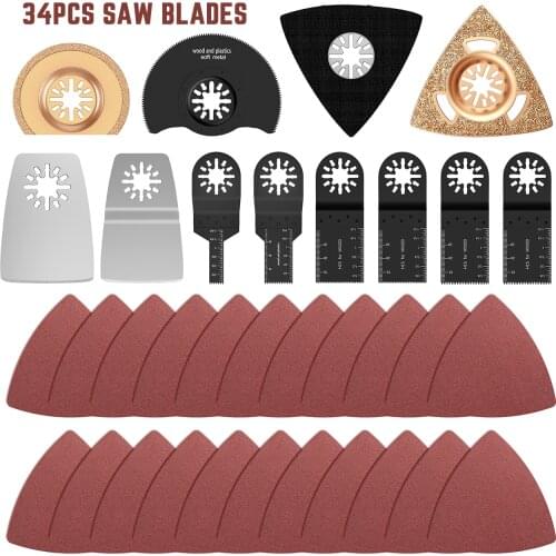 34pcs Oscillating Multi Tool Saw Blades Precision Saw Blades for Metal Wood Plastic Cutting Blades Electric Tools Accessories