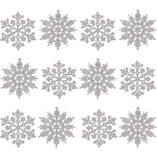 36PCS Glitter Snowflake Ornaments, Sparkling Silver Iridescent Glitter Christmas Tree Decorations for Decorating