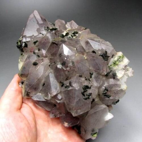 887g Phantom Quartz Cluster w/ Epidot - crystals and stones healing Mineral specimen Home Decor feng shui decoration