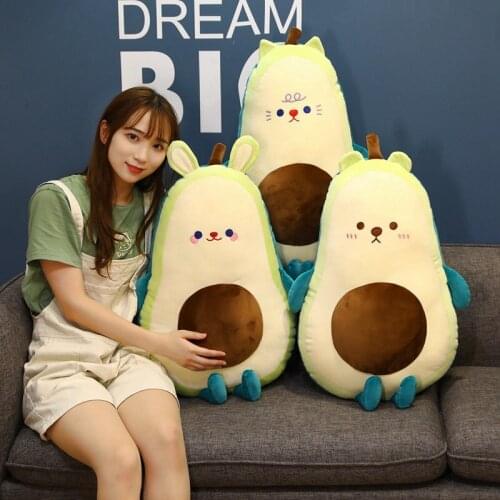 Avocado Transform Bear Cat Rabbit Plush Long Pillow Toy Soft Cartoon Fruits Stuffed Doll Home Decor Plant Cushion Birthday Gifts