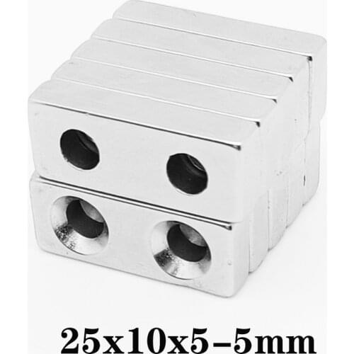 5~50PCS 25x10x5-5 Block Neodymium Magnet Countersunk Hole 5mm Rectangular Permanent Magnet 25x10x5-5mm Powerful Magnet 25*10*5-5