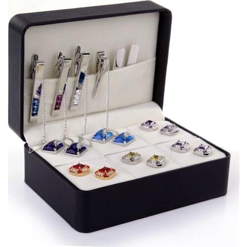 Portable Velvet Black PU Leather Case Box Display Cufflinks Organizer Box for Cufflinks Earrings Necklaces and Accessories