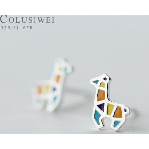 Colusiwei Small Enamel Cute Deer Stud Earrings for Girl Sterling Silver 925 Kids Ear Studs Silver Women Fashion Korean Jewelry