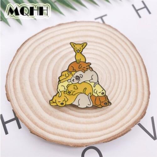 Cartoon cute animal pug golden retriever dog sleeping enamel brooch alloy badge cowboy clothes bag pin punk jewelry gift for kid