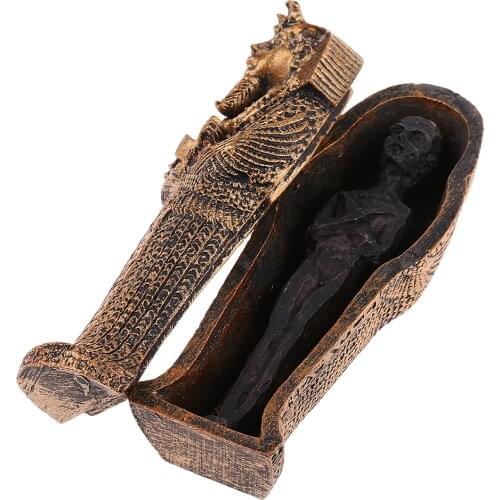 Ancient Egyptian Black Resin Mummy Figurine with Coffin Craft Collectible Gift,Figure Statue for Home Office Decoration gift