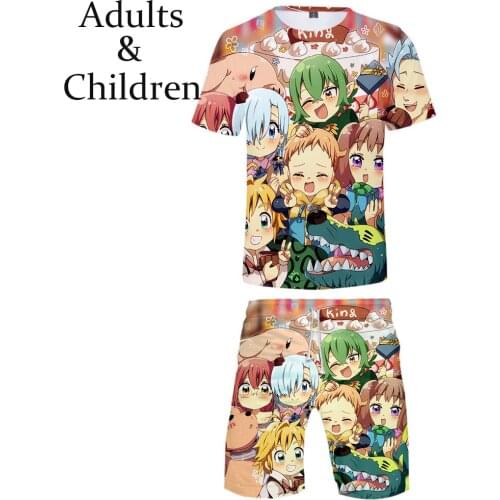 Popular Hot New Casual Suitable meliodas Hip Hop T-shirt+Beach shorts men/women Summer 3D print boys girls two-piece Cool set