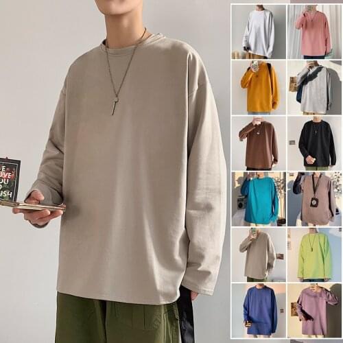 Solid Color Men White Long Sleeve T shirts Korean Hip Hop Oversized Man Casual Tee Mens Streetwear women T shirts