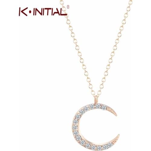Kinitial Zircon Crystal Moon Pendant Necklace Half Moon Charm Necklaces For Women Chocker Horn Chain Gold Necklace Jewelry