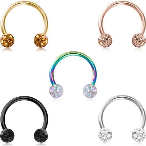 1PC Bling Ferido Nose Septum Rings Horseshoe Piercing Jewelry 16G Cartilage Helix Tragus Earrings Hoop Lip Piercing Retainer 8mm