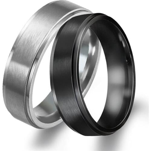 Korean version of stainless steel ring 6MM minimalist couple ring double step frosted hand jewelry source goods