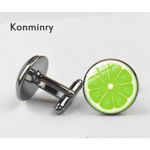 Konminry Lemon Orange Fruit Slice Cufflinks Colors Fruit Glass Dome Bronze Black Men Metal Cufflinks Gifts New Jewelry