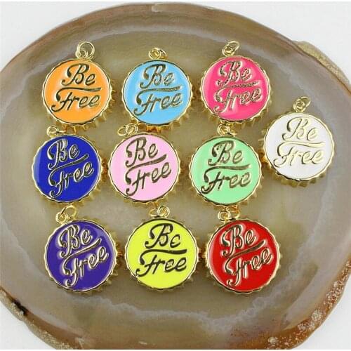 21mm 30pcs/lot Lovely bottle cap enamel pendant,colorful plated enamel charm,“Be free”jewelry making component wholesale