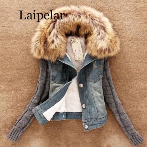 Laipelar 2019 Women Spring Denim Jacket faux fur Coat Casual Clothing Overcoat Tops Female Jeans Coat