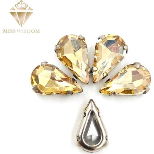 30pcs/pack 6X10mm/8X13mm Champagne pear drop Copper claws hollow thick bottom high quality Sew on rhinestones DIY accessories