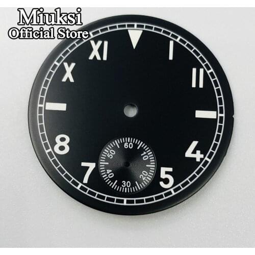 Miuksi 38.9mm black watch dial luminous dial fit ETA 6498 or Seagull 3620 series movements