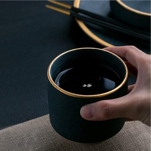 European Style Marble Ceramic Drinkware Green Color Cup Gold Side Wine Tea Cup 250ml Home Western Food Plate ZM815