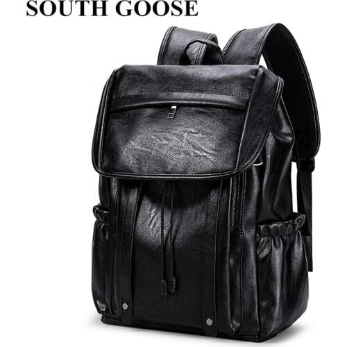 SOUTH GOOSE Men Backpack Fashion PU Leather School Bag Bookbag Multifunction External USB Charge Waterproof Backpack Travel Bag
