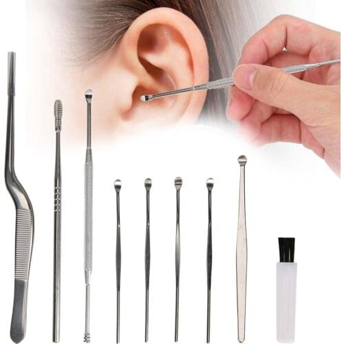 8 Pcs Stainless Steel Double Head Ear Spoon Set Remove Clean Stubborn EarWax Foreign Bodys Massage Care Doubles Effect Household