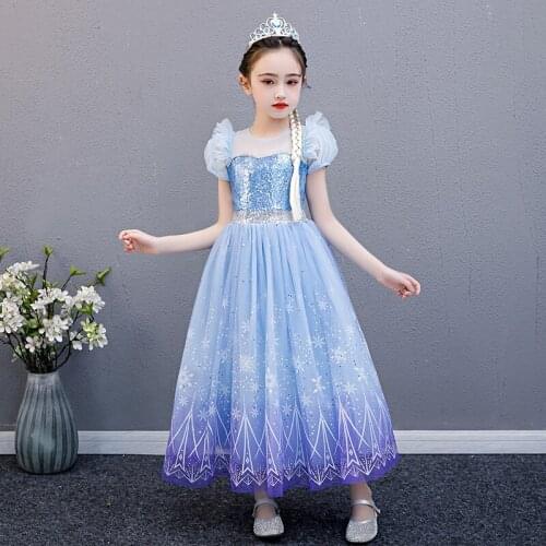 Halloween Girls Elza Dress up Kids Fantasy Sequin Print Snowflake clothing Princess Costume Kids Dress for Girl Cosplay