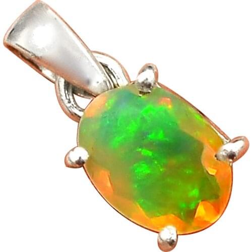 NiaoZaiFei YunZaiKan Genuine Faceted Ethiopian Opal Pendant 925 Sterling Silver, 18 mm, MHBAP6243