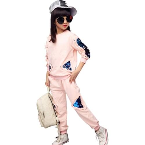 Teenage Girls Clothes Children Clothing Set Cotton Sweatshirt + Pants Two-Piece Casual Sequins Kids Girls Clothes Suit 6 8 10 12