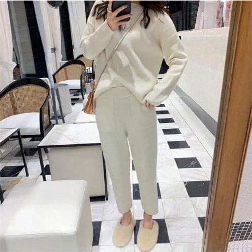 Autumn Women Suit 2020 Warm Cashmere Sport Suit Sweater Two Piece Knitted Set Casual Tracksuit Elegant Jogger Set Sweatsuit
