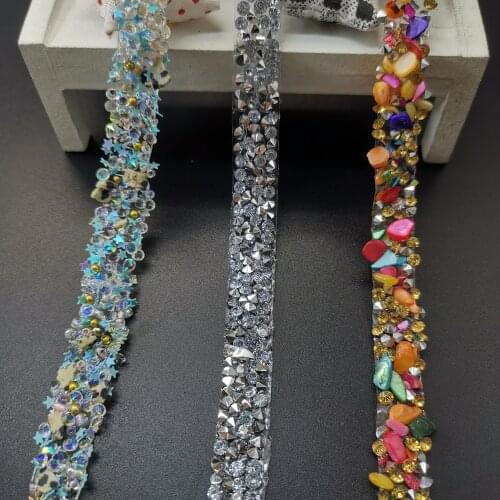 Sewing Trim Crystal Motif Strass Hot Fix Rhinestone Tape Applicator Ribbon With colorful stone Iron On Appliques For Dresses