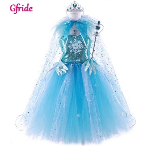 New Girls Princess Elza Tutu Dress With Cape Grown Wands Dressing Up For Kids TUTU Ball Gown Prom Birthday Party Dress