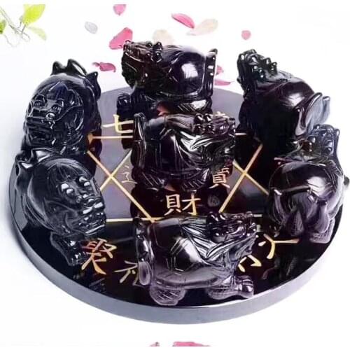 Natural obsidian dragon turtle seven star array Healing Energy Carved Crystal Gemstone