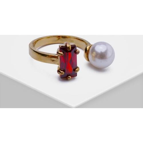 AMORITA Design Simple Cystal artificial Pearl Ring