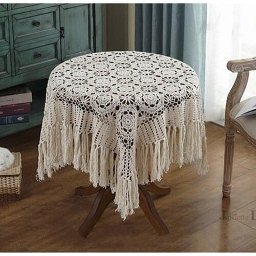 Top Luxury tassel table cover Nordic pastoral lace tablecloth crochet round tablecloths Dining christmas table cloth decorative