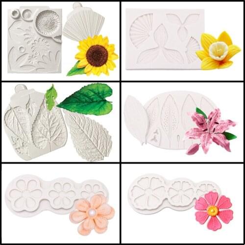 SHENHONG Silicone Fondant Cake Mold Flower Paste Pastry Decorating Mould Clay Tray Petal Leaf Sugar Craft Dessert Baking Pan