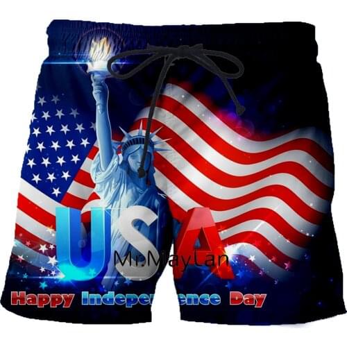 2019 Summer Men Board Shorts 3D Print American Flag USA Statue of Liberty Fashion Mens Bermuda Beach Trousers 6XL 7XL Quick Dry
