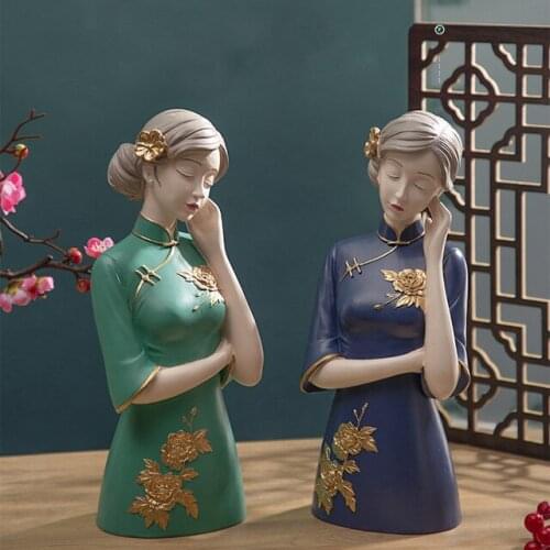 Nordic Western Cheongsam Beauty Resin Furnishing Home Livingroom Figurines Crafts Coffee Table Store Club Sculpture Decoration