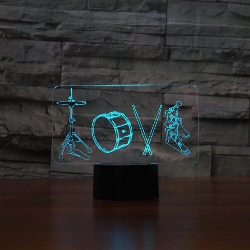 3D LED Night Light Drum Set 7 Color Change Remote Touch Switch Bedroom Light Rock Musical Instruments for Home Decoration Lamp