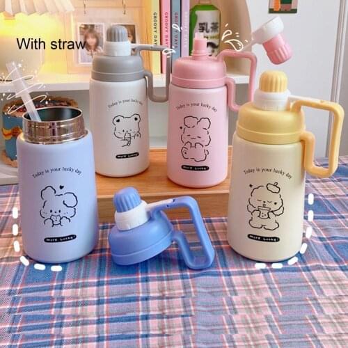 880ml Stainless Steel Coffee Thermos Mug With Straw Large Capacity Insulated Cup With Handle Sport Water Bottler For School