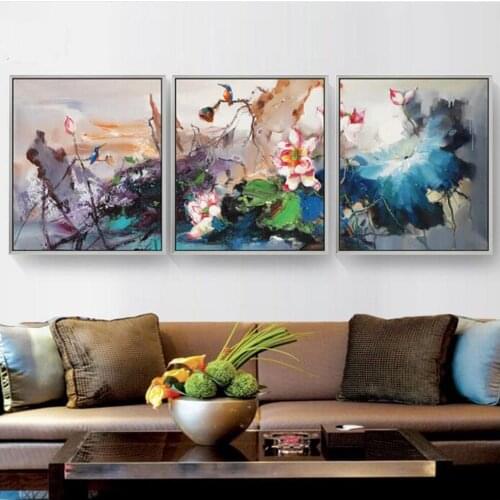 Triple Pictures 5D Abstract Diamond Painting Chinese Style Lotus Flower Diamond Embroidery Full Drill Cross Stitch KitsZP-4662