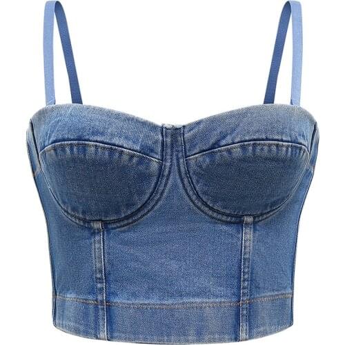 Crop Top Women Tank 2020 Summer Top Cropped Woman Clothes Sexy Camis Push Up Denim Bra Clothing Backless Bustier Party Club Vest
