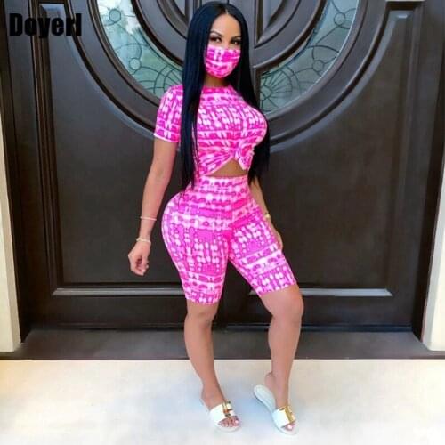 Biker Shorts Tracksuits Women Two Piece Set Sportwear Summer Tie Dye Plus Size Casual Co Ord Set Woman Two Piece Outfit Set 2020