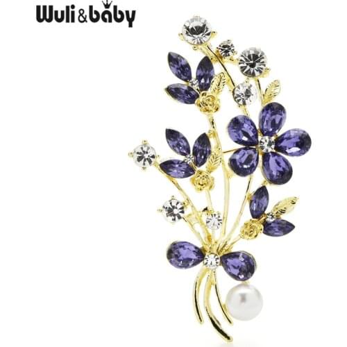 Wuli&baby Purple Rinestone Flower Brooches For Women Party Office Casual Brooch Pins Gifts