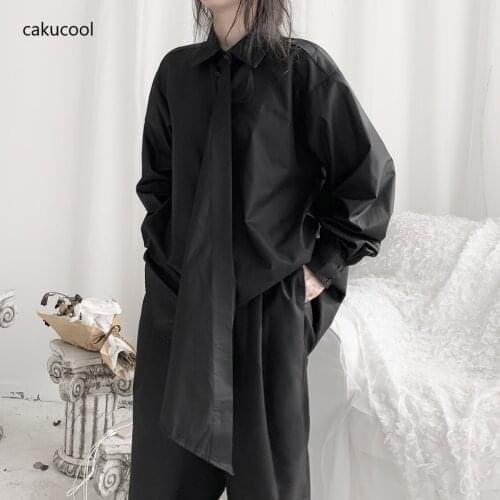 Cakucool new womens solid color comfortable asymmetric design original loose Long Sleeve Shirt Top Large