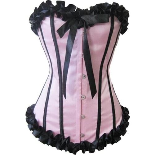 Pink Black Corset Satin Boned Lace Up Sexy Cincher Bustiers Women Sexy Corselet Lingerie Overbust Underbust Waist Trainer Corset