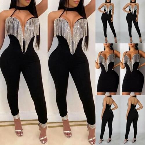 2020 new ladies jumpsuit sexy V-neck tassel jumpsuit long sleeve pants jumpsuit club clothes trousers dress suit