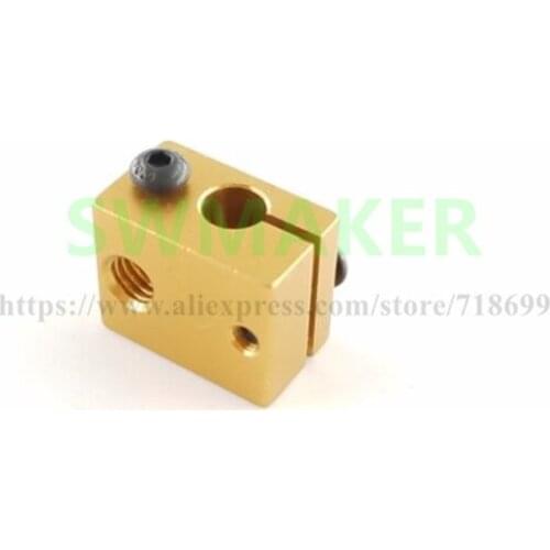 1pcs New type V6 all metal extruder dedicated heating aluminum block sandblasting Oxidation Gold for 3D printer parts